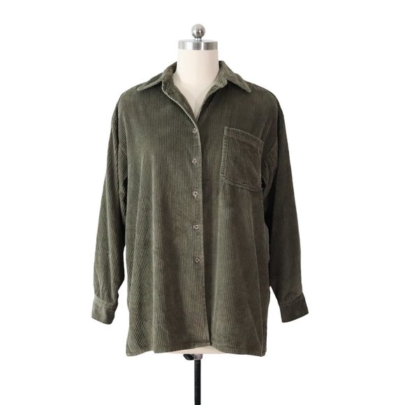 Vintage Tops - SOLD vintage 90s olive wide wale corduroy shirt jacket XL womens green